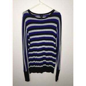 Worthington Womens Large Tall LT Sweater Boat neck Pullover Blue/Gray Stripped‎